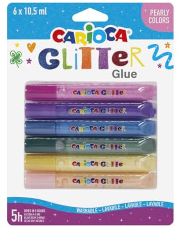 VLNET | Carioca Penarelli Colla Glitter Pearly, Tubetti di Colla Colorata, 6 pezzi da 10,5 ml.