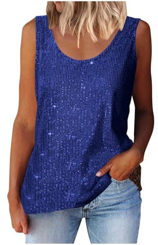 Sparkly Tops for Women UK Sparkle Sequin Crewneck Tank Tops Womens Summer Camisole Glitter Vest Tops Shining Undershirt Loose Elegant Sleeveless T Shirt Beach Party Club Wear