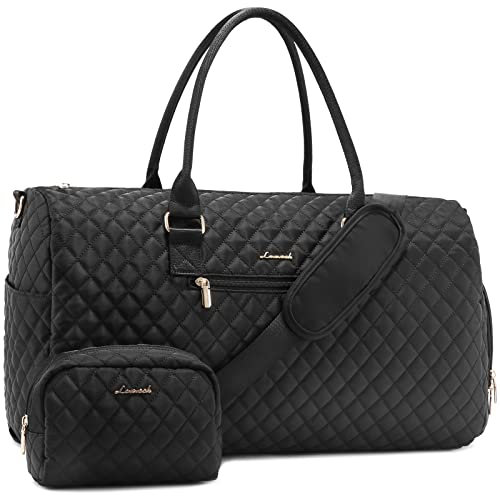 LOVEVOOK Reisetasche Sporttasche Damen, 45L Groß Weekender Travel Bag Kliniktasche Geburt mit Kulturtasche, Schuhfach & Nassfach, Wasserdichte Handgepäck Tasche für Gym Flugzeug Reisen, Schwarz
