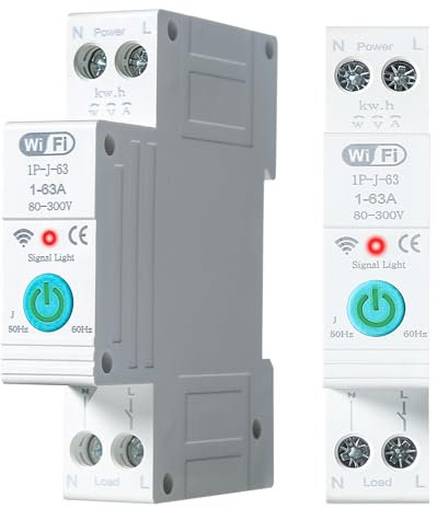 TICFOX WiFi Smart Leitungsschutzschalter,Zeitschaltuhr Hutschiene WLAN,Smart Meter 1P 63A/35mm DIN-Schienenmontage/AC 230V/smart Life APP Fernsteuerung