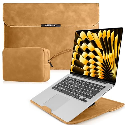 HeeYeal 15-16 Pollici Laptop Custodia con Supporto per MacBook Pro 16 M4/M3/M2/M1 Pro/Max 2024-2019, MacBook Air 15 M4/M3/M2 2025-2023, PU Pelle Computer Portatile Sleeve per HP Surface Laptop-Cachi