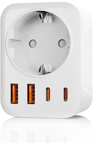 5 en 1 Adaptateur Prise Italienne vers France, Adaptateur Prise Italienne, 2 USB C, 2 USB A, Europe FR 2 Broches vers US 3 Broches, pour Italie, Chili, Maldives, Saint-Marin, Vatican,Type L