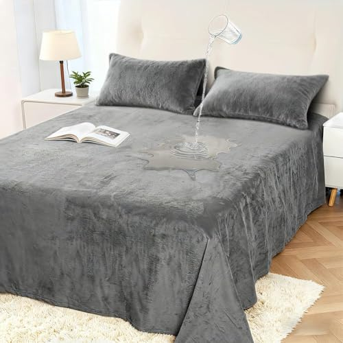 DUJUIKE wasserdichte Bettdecke, Samt Wasserdichter Lakenbezug, 100% Wasserdichter und Atmungsaktiver Kindermatratzenschoner, Leiser Matratzenbezug, Super Weich und Bequem (Grau, 160 x 230cm)