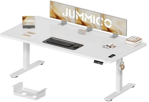 JUMMICO Höhenverstellbarer Schreibtisch 200×80 cm mit Kabelwanne & USB-A | Elektrisch Schreibtisch Höhenverstellbarer mit 18 mm Tischplatte, 3 Memory-Steuerung,Sitz‑Erinnerung Computertisch,Weiß