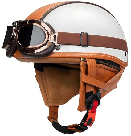 Vintage Deutsche Motorrad-Halbhelme Halbschalenhelm ECE-Zertifizierung mit Sonnenbrille Jethelm Retro-Scooter-Helm Cruiser Moped Offener Helm