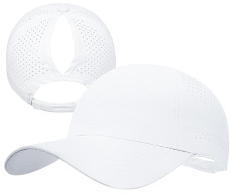 PivotWing Cap Damen Basecap Leicht Atmungsaktiv Sonnenschutz Kappe Damen Pferdeschwanz Weich Bequem Mode Laufmütze Polyester Outdoor Ponytail Hat Verstellbar für heißes Wetter, Weiß 58