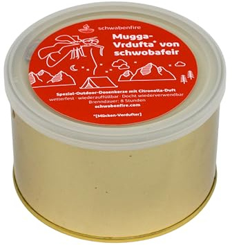 Schwabenfire Outdoor Kerze mit 100% natürlichem Citronella ÖL Dosenkerze Kerzabix Reisekerze Camping Kerzen Geschenke für Frauen Windlicht Großekerze Großes Teelicht Schwabenfeuer Großes Teelicht