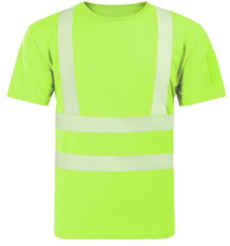 AUYAO Hi Vis T Shirts for Men, Mans High Visibility Crew Neck Short Sleeves T Shirts, Reflective Tape Security Round Neck Short Sleeve Tee Tops, Lightweight Utility and Safety Workwear Sweatshirt(XL