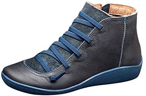 HOODUO Botas Camperas Mujer,Botas Mujer Cómoda Elegantes Planas Calentar Piel Forro Cordones Botines Campera Botines Estilo Motero Trekking Zapatos Chunkyrayan Outdoor