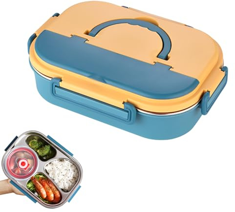 DIYCUT 4 Compartimentos Fiambrera Infantil Antiescaldaduras, Loncheras de Trabajo de Acero Inoxidable, Fiambrera Termica con Cubiertos y Tazón para Sopa, Ideal para la Escuela, la Oficina y Picnics