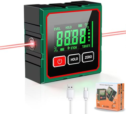 Qivine Digital Angle Finder with Dual Laser, Magnetic Digital Spirit Level | LCD Display, Zeroing & Hold, 4x90°Magnetic Angle Gauge for Woodworking, Decoration, Construction & DIY Tools