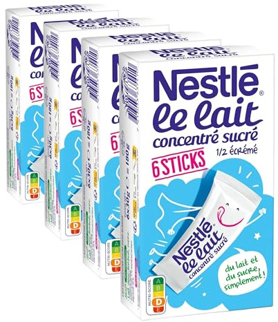 Lait concentre sucre demi ecreme NESTLE, 6 sticks, 180g (Lot de 4)