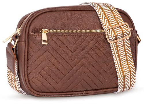 Toptime Cross Body Bag Women, Leather Handbags & Shoulder Bags with Adjustable Wide Strap, Stylish Camera Phone Bags for Women with Multi-Pockets, Small Cross Body Bag for Travel Shopping Work (Brown)