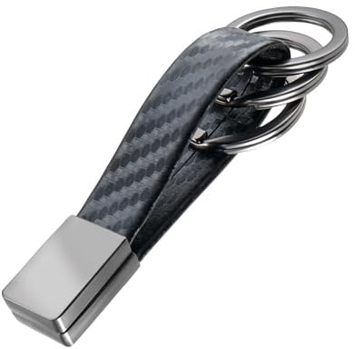 TROIKA Schlüsselanhänger mit 3 Schlüsselringen TWISTER CARBON mit eckigem Twist-Verschluss Kunstlederschlaufe in Carbon Optik aus Metall und Polyurethan - cleveres Design, zuverlässiger Begleiter