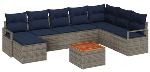 vidaXL Gartensofa-Set mit Kissen 9 pcs Grau Poly-Rattan, Moderne, langlebige, modulare, UV-beständige Gartenlounge, Bequeme Sofas, leichtes Wetterfestes Möbel