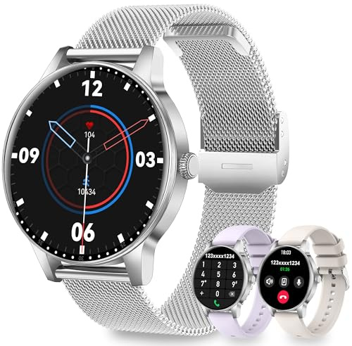 Fitdafit Smartwatch Donna con Chiamata Bluetooth, 1,27 HD 3 Cinturini | Orologio Fitness con Frequenza, Cardiaca, SpO2, Sonno, 100+ Sportive, Impermeabil IP68 per Android iOS Argento