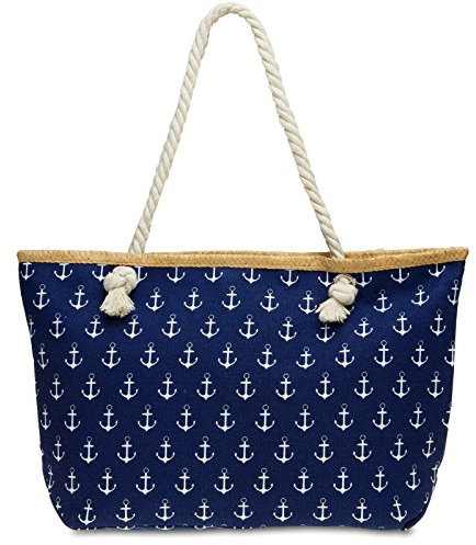 Caspar TS1022 große Canvas Damen Strandtasche Shopper mit Anker Print, Farbe:dunkelblau, Größe:One Size