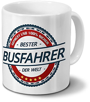 printplanet Tasse mit Beruf Busfahrer - Motiv Berufe - Kaffeebecher, Mug, Becher, Kaffeetasse - Farbe Weiß