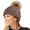 TOSKATOK® Womens Winter-Rib Strickmütze/Beanie mit abnehmbaren Chunky Faux Fur Bobble Pom Pom-Mink