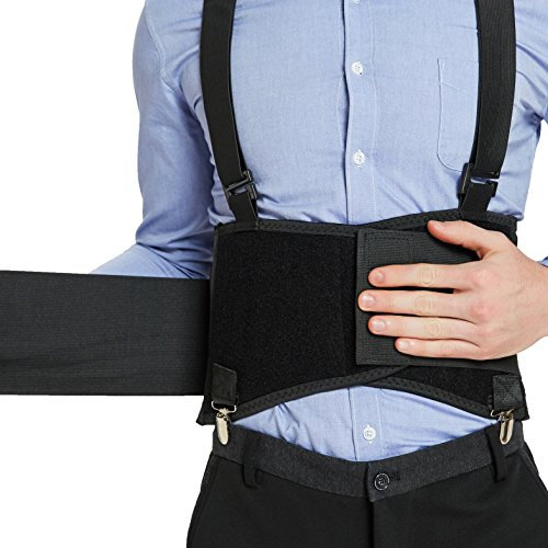 NEOtech Care Rückenstützgürtel mit abnehmbaren Trägern und Hosenclips - verstellbar, leicht, atmungsaktiv - Schultergurte - Arbeit (Schwarz, S)