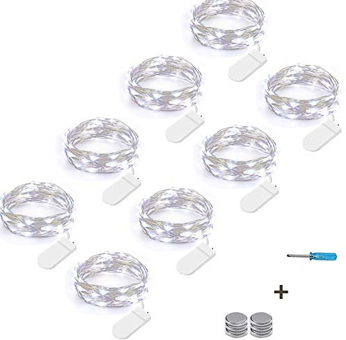 NEXVIN 3 Meter 30 LED Lichterkette Batterie Silberdraht Drahtlichterkette Weiß, 8er Stück Micro Lichterkette Batteriebetrieben Lichter Flasche Dekoration (Kommen mit 6 Ersatzbatterien)