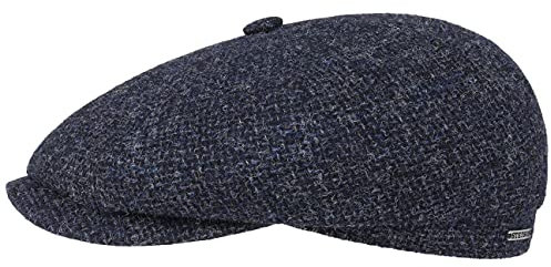 Stetson Hatteras Shetland Wool Flatcap - Schirmmütze Herren - Schiebermütze aus Wolle - Innen mit Baumwolle gefüttert - Herrencap Herbst/Winter dunkelblau 57 cm