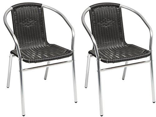Mojawo 2 Sück Aluminium/Polyrattan Bistrostuhl stapelbar Stapelstuhl Campingstuhl Gartenstuhl Küchenstuhl Balkonmöbel Gartensitzmöbel Silber/Schwarz