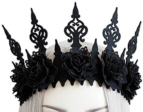 IBLUELOVER Reine Couronne Fleur Halloween Fleur Bandeaux Gothique Accessoires Cheveux Déguisement Mascarade Diadème Femme Fille Serre-tête Coiffure Décoration pour Cosplay Party Festival Nöel Noir