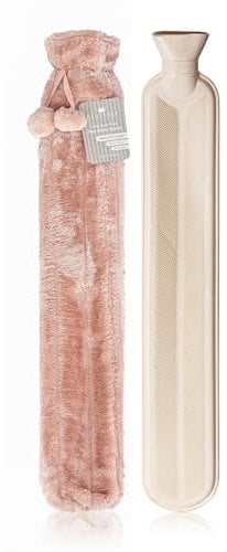 Revitale Extra Long Hot Water Bottle Pom Pom Soft Fur Cover - 72cm / 2L (Rose Pink)