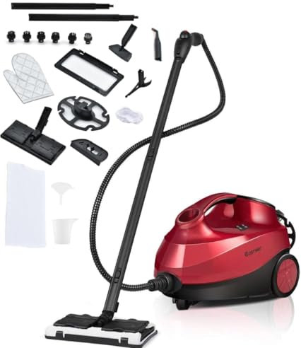 COSTWAY Steam Cleaner, 2000W Multipurpose Steam Mop with 20 Accessories & 1.5L Tank, Portable Household Steamer Cleaning for Floors, Windows, Carpet, Autos and More (Red)