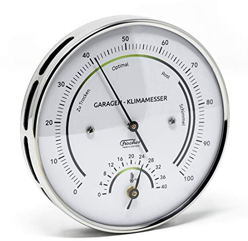 Fischer 122.01HT-Garage - Garagen-Klimamesser - 103mm Edelstahl-Luftfeuchtigkeitsmesser und Thermometer Made in Germany