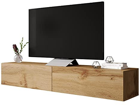 Mirjan24 TV Schrank Vigo, Fernsehschrank, TV Lowboard mit Grifflose Öffnen, Hängeschrank Hochglanz Matt Wohnwand (Länge: 180 cm, Wotan)