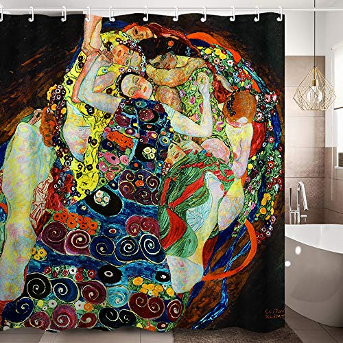 INVIN ART Duschvorhang-Set mit Haken, Jungfrau von Gustav Klimt, Heimkunst-Gemälde, Bilder für Badezimmer