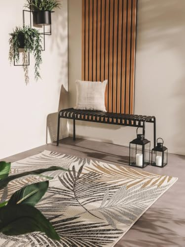 benuta Nest Teppich Cleo - Schwarz 160x230 cm - Kunstfaser - Outdoor geeignet - Rechteckig & im Style: Botanicals & Florals - Pflegeleicht für Wohnzimmer Schlafzimmer