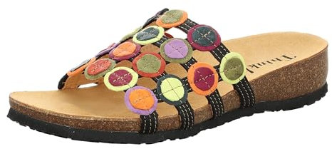 Think! Damen JULIA chromfrei gegerbte nachhaltige Pantolette, SCHWARZ/MULTICOLOUR 0000