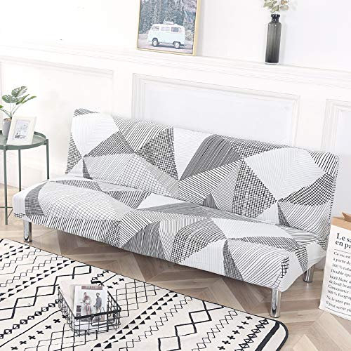 Mingfuxin Armloser Sofabezug, Stretch-Sofabezug ohne Arm, 3-Sitzer, Spandex-Futon-Schonbezug rutschfest Elastischer, vollständig zusammenklappbarer Couch-Sofaschutz für Schlafsofa ohne Armlehnen