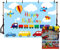 MEHOFOND 2,1 x 1,5 m Transport Junge Geburtstagsfeier Hintergrund Blauer Himmel Weiße Wolke Auto Zug Flugzeug Auto Bus LKW Alles Gute zum 1. Geburtstag Up Heißluftballon Fotografie Photo Booth Banner