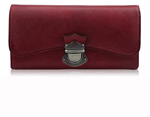 LETEULO Geldbörse Damen Leder Groß mit Vielen Fächern - 18 Kartenfächer Lang Portemonnaie Frauen mit Reißverschluss - Rot