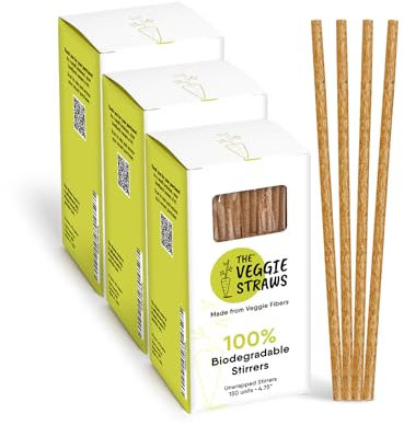 The Veggie Straws – 450 PCS of 4.75 Inches Unwrapped Biodegradable Drink Stirrers – Made of Vegetable Fibers, Best Cocktail Stirrers for Drinks of All Kinds