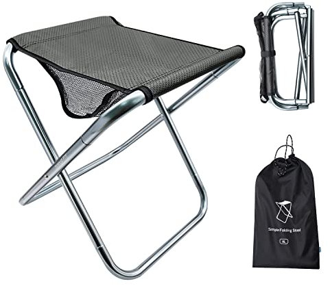 Adult Camping Stool, 1 Pack 16in Height Large Size Folding Stool with Carry Bag, Aluminum Alloy Bracket, 1.5lbs Lightweight, Load Capacity to 330lbs(1 Pack, Grey)