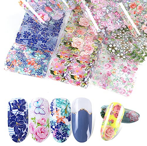 TOSSPER 10 Stücke Nagelfolie Aufkleber Aufkleber Set Für Nägel Blumen Quick Art Film Floral Nagel Design Dekor Wraps Transfer Folie Maniküre