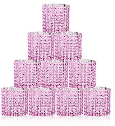 Herbests Serviettenringe,20 Stück Bling Strass Diamant Serviettenringe Serviettenhalter Strassband Selbstklebend mit Klettverschluss für Hochzeit Weihnachten Dinner Party Deko Tischdeko,Rosa