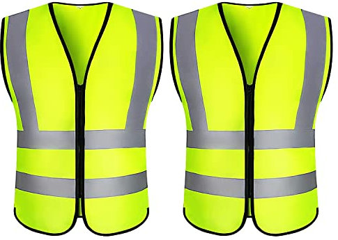 2 Stück Warnwesten Auto Pannenweste , 2022 Gelb Warnweste mit Reißverschluss und 360 Grad Reflektierende Streifen, Neongelb Sicherheitsweste, Waschbar Reflektierend Weste, Herren Frauen, Pkw, LKW