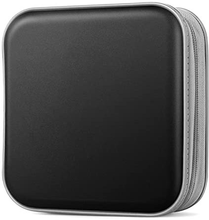 Bivisen 48 Capacity CD/DVD Case Storage Holder Binder Organizer Portable Zipper Hard Plastic CD/DVD Cases Organizer Wallet Book for Car Home Travel (Black)
