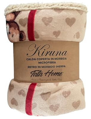 Tata Home Coperta Pile Plaid Divano Pesante e Caldo con Retro Sherpa da 340 gr/mq Fantasia Beige Misura 200x230 cm Dis. Orsetti
