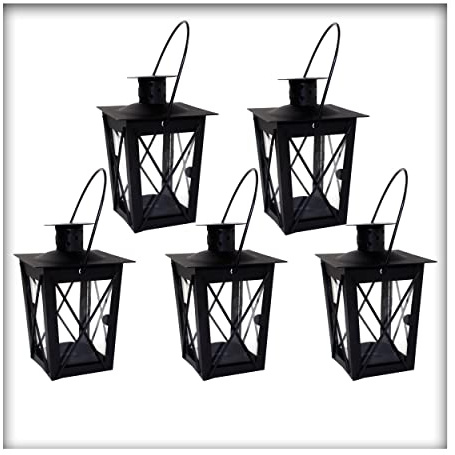 Metall Mini- Laterne schwarz Gartenwindlicht, zum Aufhängen, Windlicht, Laterne (5 Stück)