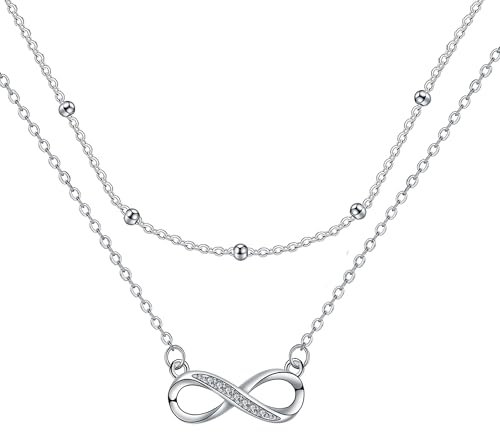 J.MUEN Unendlichkeit Kette Damen 925 Sterling Silber Schutzengel Halskette mit Geschichtete Kette, Damen alles Gute zum Geburtstag Geschenkideen