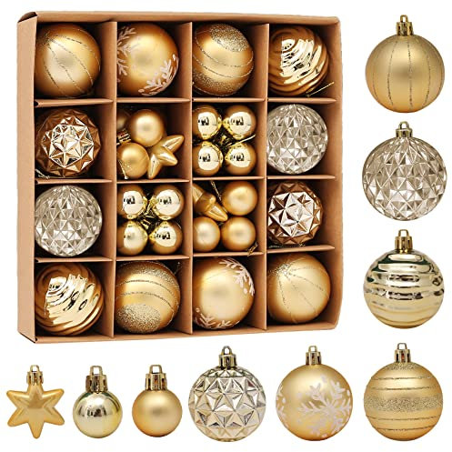 LIAMERHE Weihnachtsbaumschmuck-Set 44 Stück Weihnachtskugeln Baumschmuck Christbaumkugeln Weihnachtsbaum Deko für Weihnachten Hochzeit Party