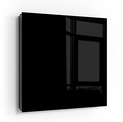 DEQORI Schlüsselkasten schwarz | 30x30 cm | Unifarben - Schwarz | Glas & Metall Schlüssel-Box | Schlüsselschrank mit 50 Haken + 2 Magnete | Moderne Box magnetisch & beschreibbar