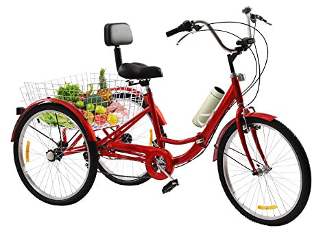 ROMYIX Dreirad für Erwachsene 24 Zoll mit Korb 3-Rad Fahrrad für Erwachsene